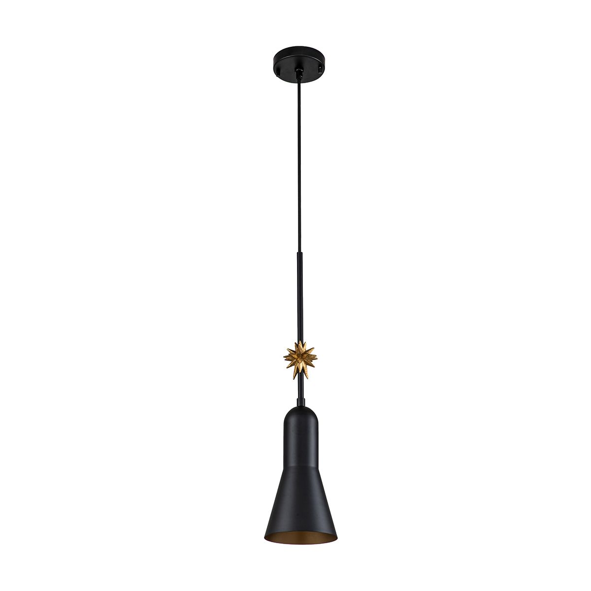 Kleine Pendelleuchte Etoile 1lt - Mattschwarz und Blattgold - Elsteadlighting - leuchtengrosshandel24