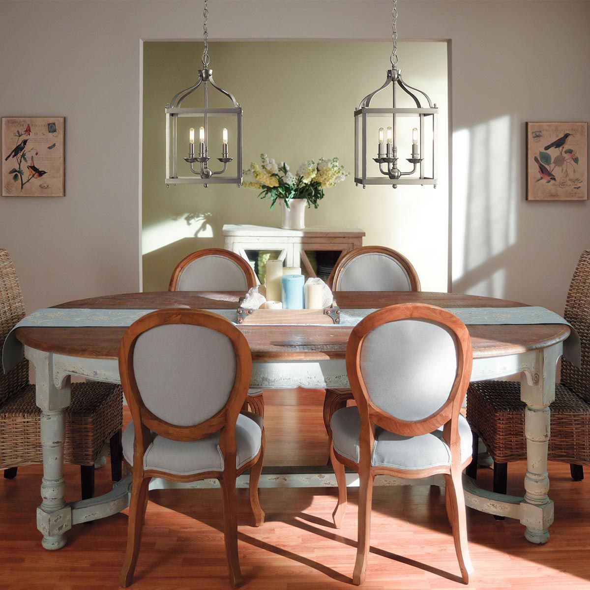Kleine Pendelleuchte Larkin mit 2 Lichtern, gebürstetes Nickel - Elsteadlighting - leuchtengrosshandel24