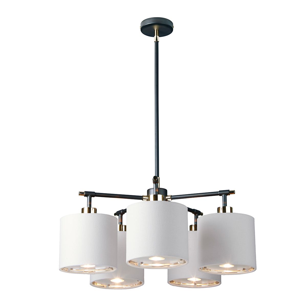 Kronleuchter Balance 5-flammig, Schwarz/poliertes Nickel, weißer Schirm - Elsteadlighting - leuchtengrosshandel24