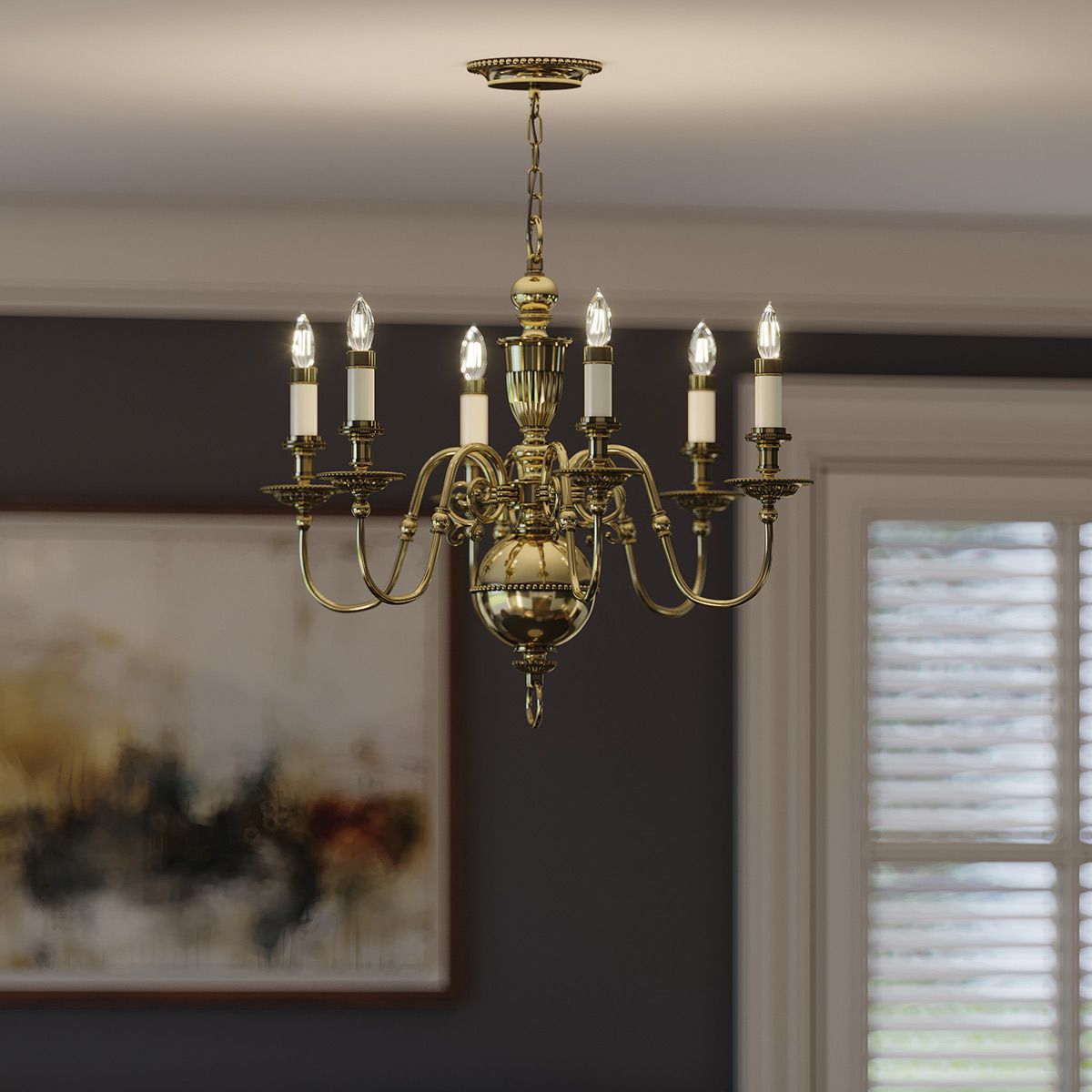 Kronleuchter „Cambridge“ mit 6 Lichtern, brüniertes Messing - Elsteadlighting - leuchtengrosshandel24