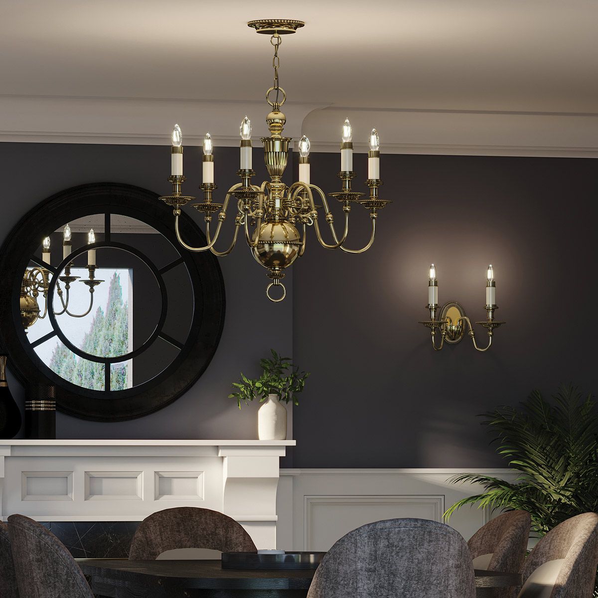 Kronleuchter „Cambridge“ mit 6 Lichtern, brüniertes Messing - Elsteadlighting - leuchtengrosshandel24