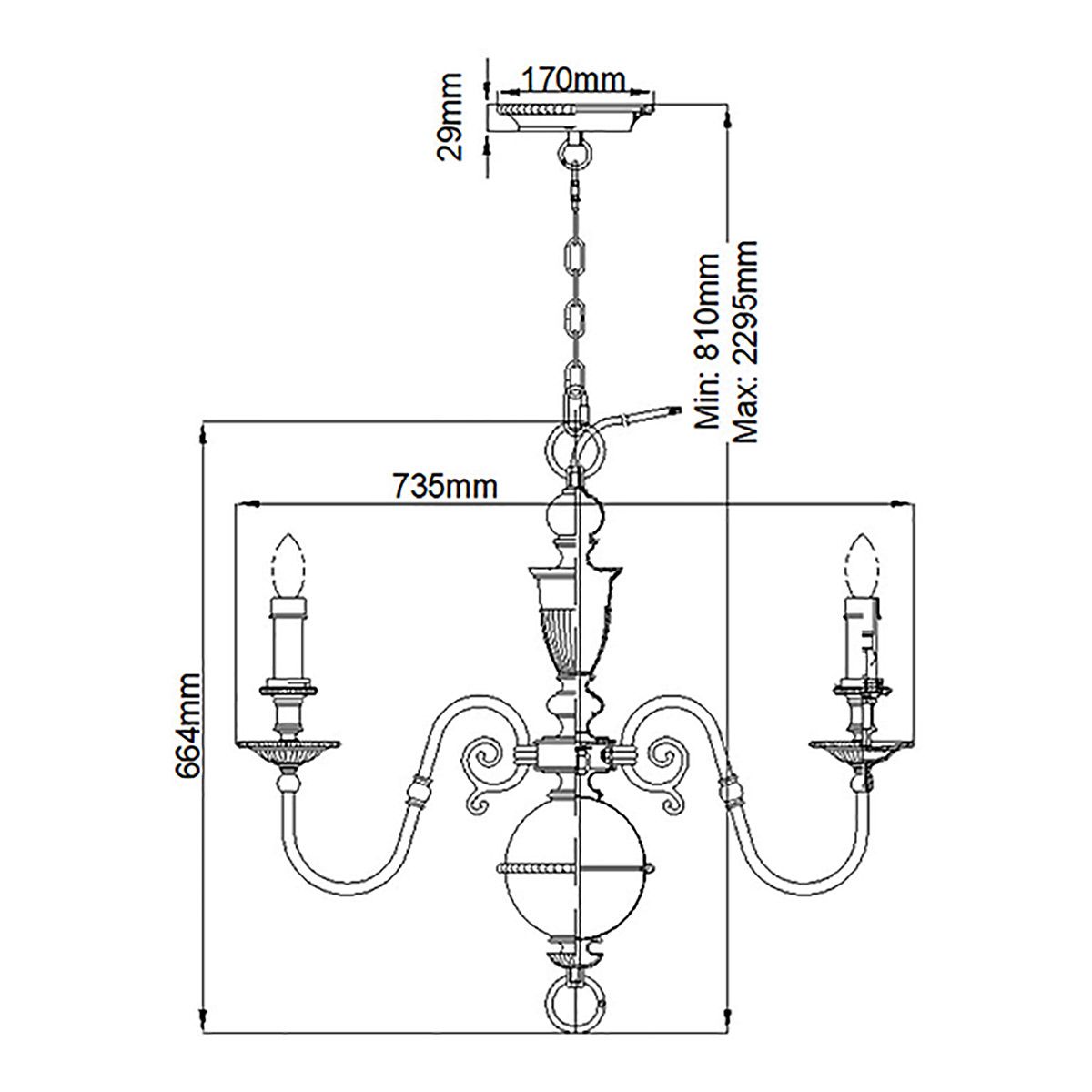 Kronleuchter „Cambridge“ mit 6 Lichtern, brüniertes Messing - Elsteadlighting - leuchtengrosshandel24