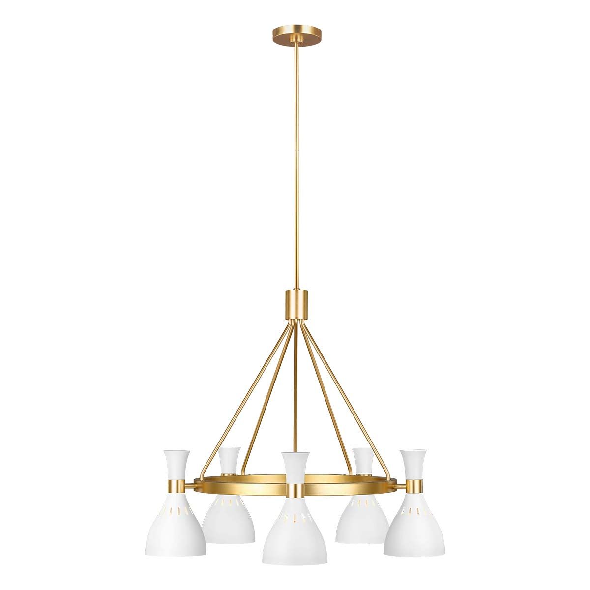 Kronleuchter Joan mit 5 Lichtern - Mattweiß / Brüniertes Messing - Elsteadlighting - leuchtengrosshandel24