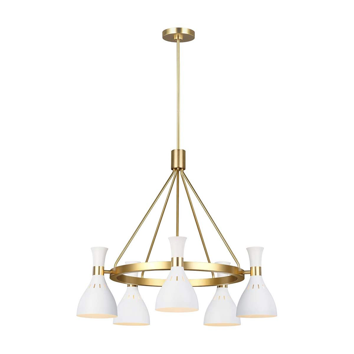 Kronleuchter Joan mit 5 Lichtern - Mattweiß / Brüniertes Messing - Elsteadlighting - leuchtengrosshandel24