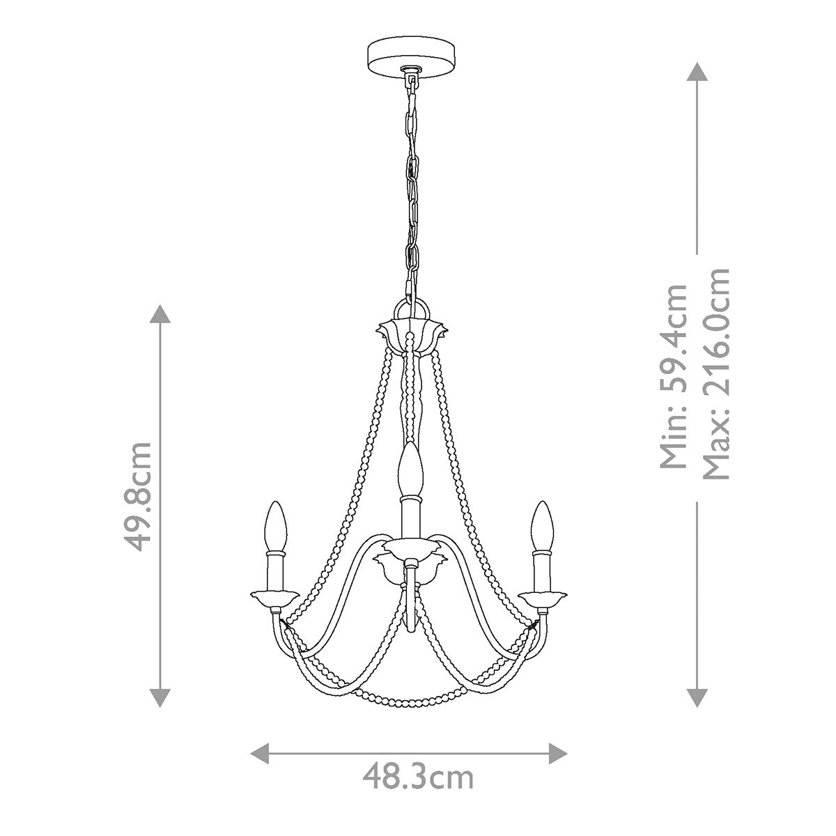 Kronleuchter Maryville mit 3 Lichtern, verwaschenes Grau - Elsteadlighting - leuchtengrosshandel24