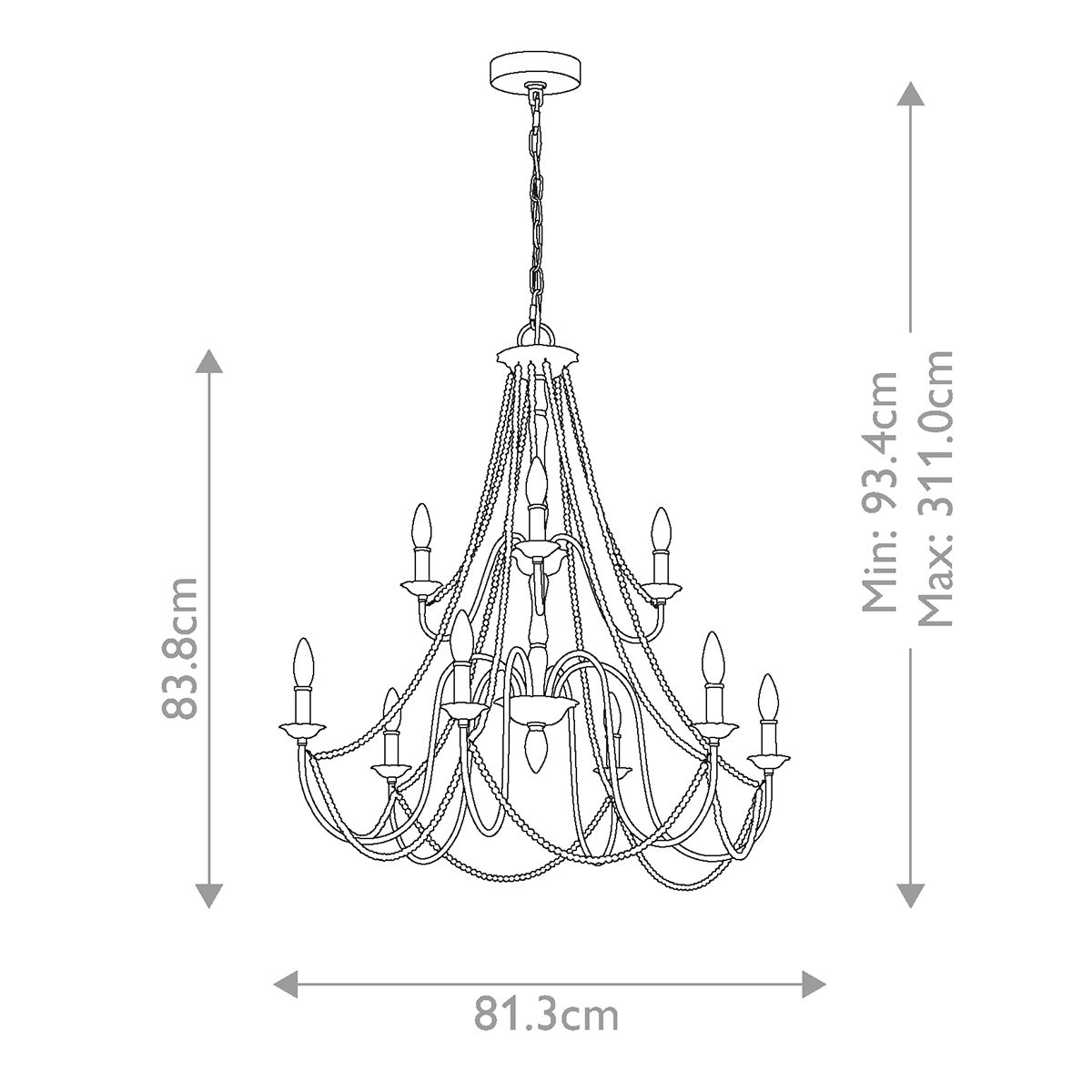 Kronleuchter Maryville mit 9 Lichtern, verwaschenes Grau - Elsteadlighting - leuchtengrosshandel24