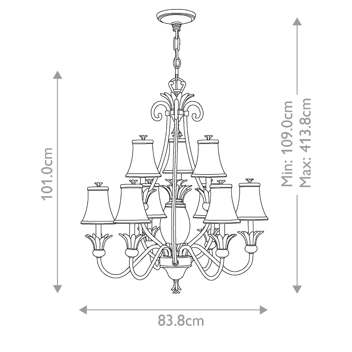Kronleuchter Plantation, 10 Lichter, Antik - Nickel poliert - Elsteadlighting - HK - PLANT10 - PL