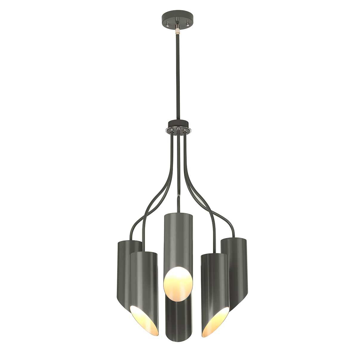Kronleuchter Quinto mit 6 Lichtern, poliertes Nickel, Dunkelgrau - Elsteadlighting - QUINTO6 - GPN
