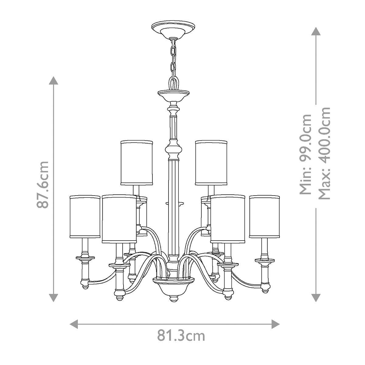 Kronleuchter Sussex mit 9 Lichtern, gebürstetes Nickel - Elsteadlighting - leuchtengrosshandel24