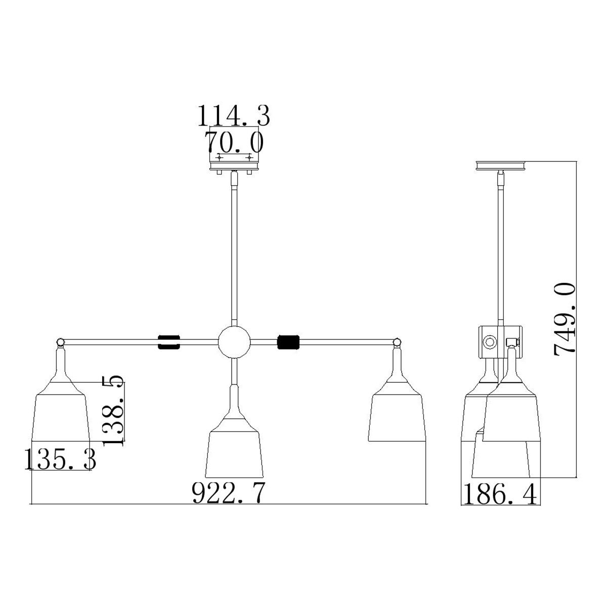 Linearer Kronleuchter Danika mit 3 Lichtern, Weiß - Elsteadlighting - leuchtengrosshandel24