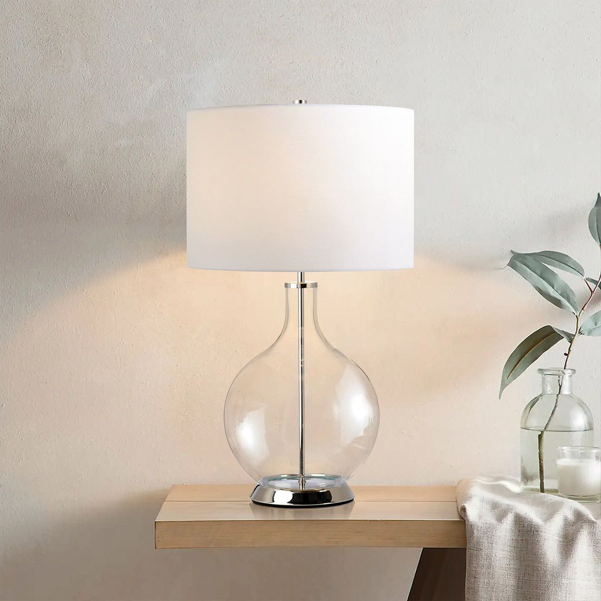 Orb 1 - flammige Tischlampe (komplett mit weißem Schirm) – poliertes Nickel mit weißem Schirm - Elsteadlighting - ORB - CLEAR - PN - WHT