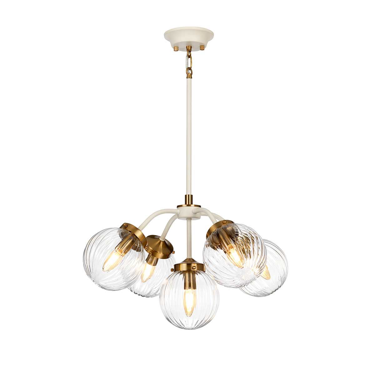 Pendelleuchte Cosmos 5-flammig - Cremefarben lackiertes und gealtertes Messing - Elsteadlighting - leuchtengrosshandel24