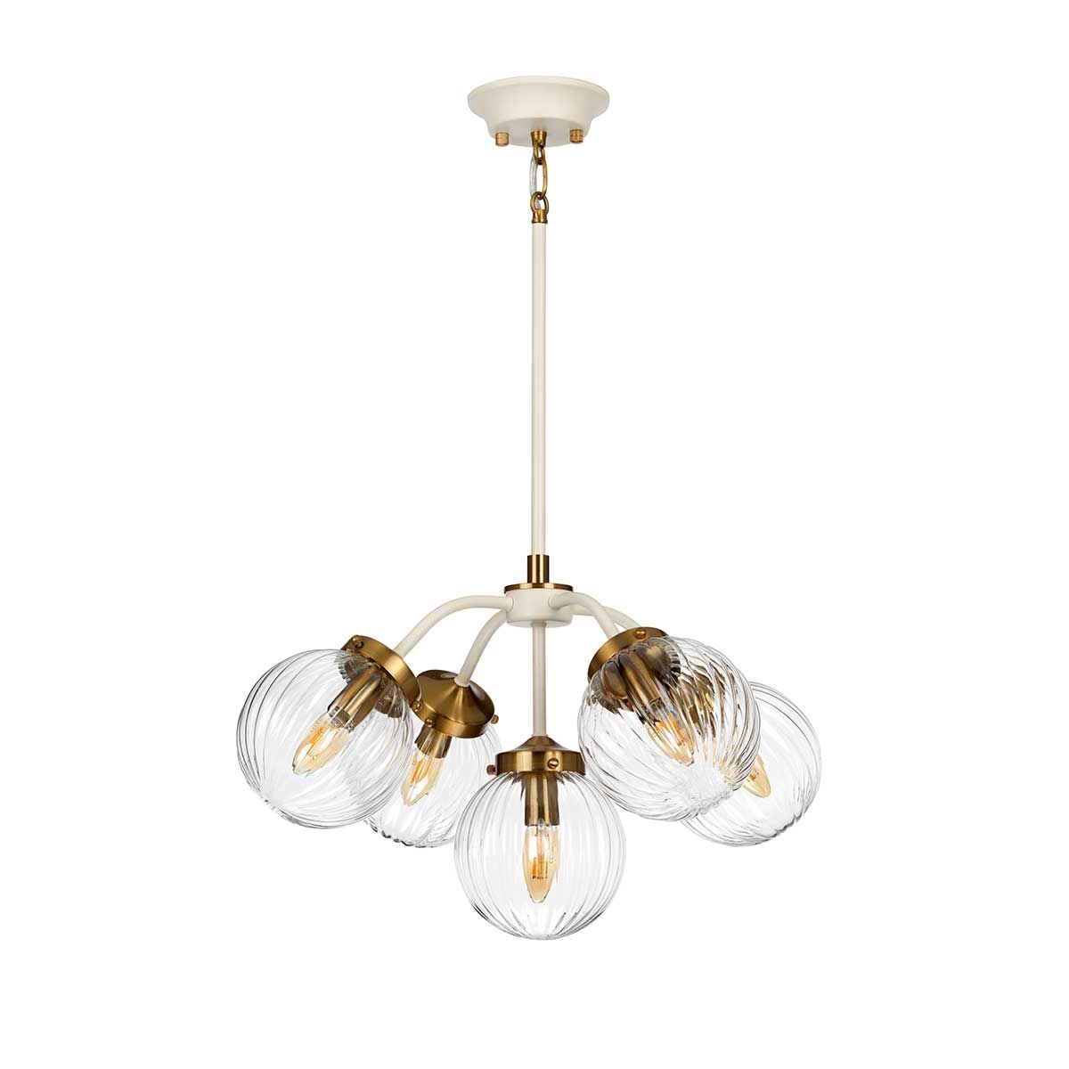 Pendelleuchte Cosmos 5-flammig - Cremefarben lackiertes und gealtertes Messing - Elsteadlighting - leuchtengrosshandel24