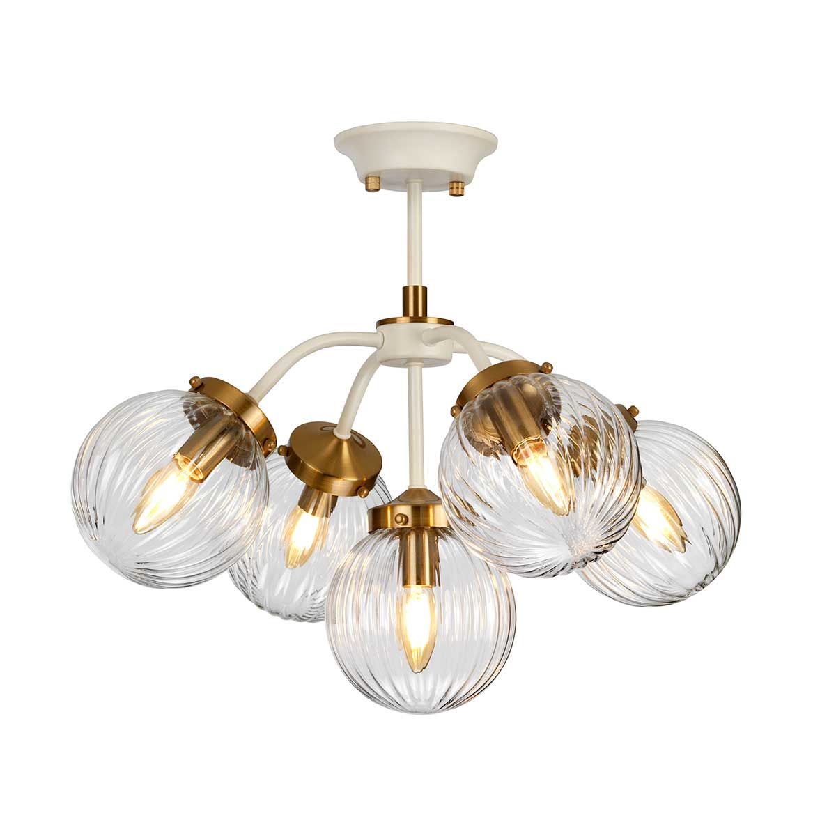 Pendelleuchte Cosmos 5-flammig - Cremefarben lackiertes und gealtertes Messing - Elsteadlighting - leuchtengrosshandel24