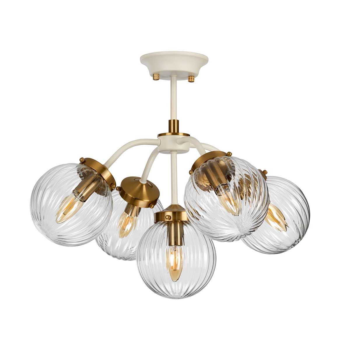 Pendelleuchte Cosmos 5-flammig - Cremefarben lackiertes und gealtertes Messing - Elsteadlighting - leuchtengrosshandel24