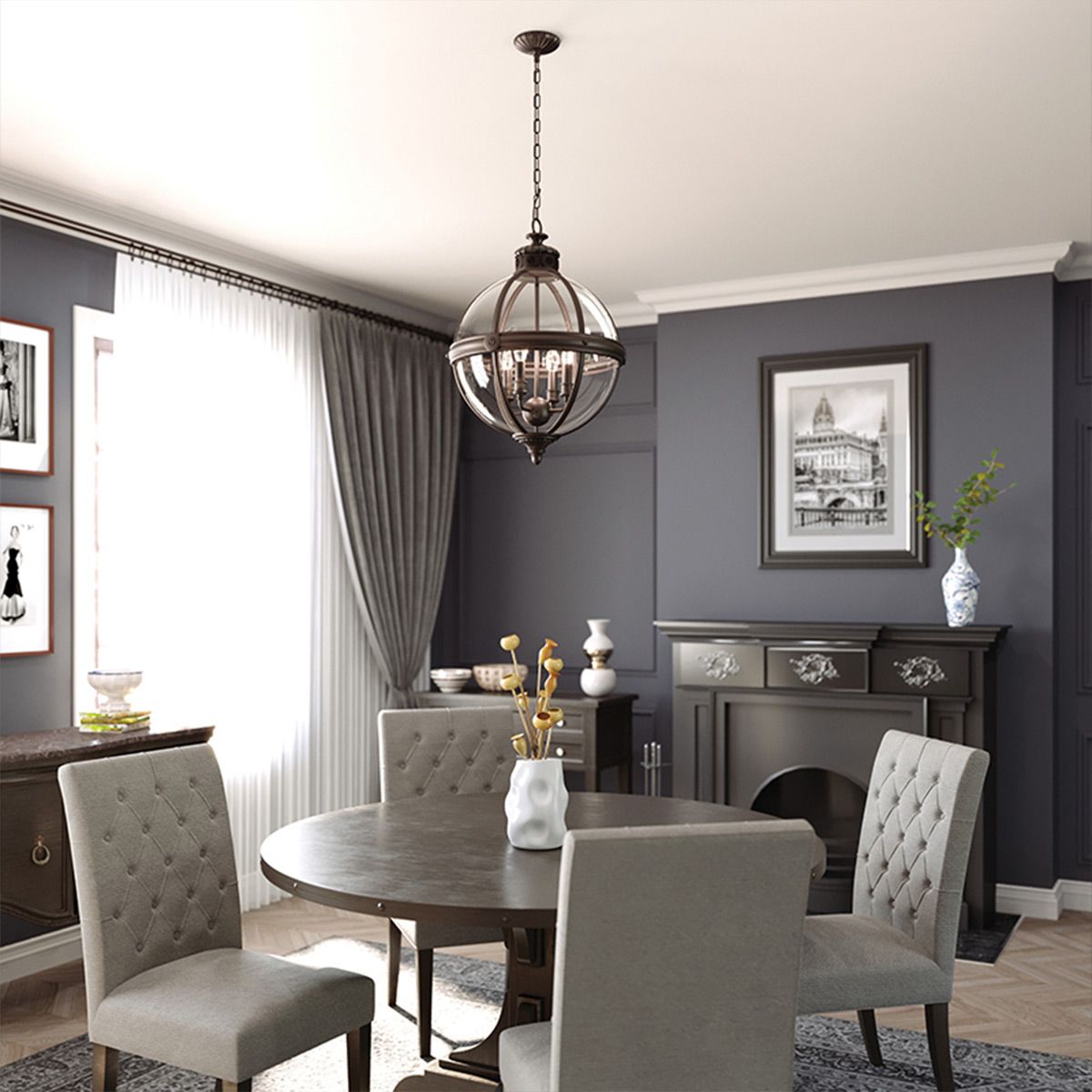 Pendelleuchter Adams mit 4 Lichtern, Antik-Nickel - Elsteadlighting - leuchtengrosshandel24