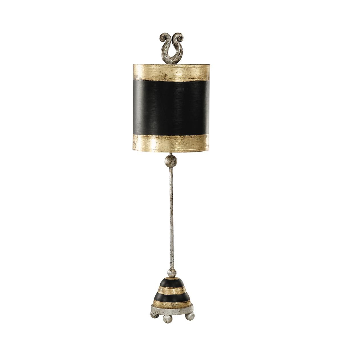Phoenician 1 - flammige Tischlampe – Blattschwarz, Blattgold und Blattsilber mit Schirm in Blattschwarz und Blattgold - Elsteadlighting - FB - PHOENICIAN - TL