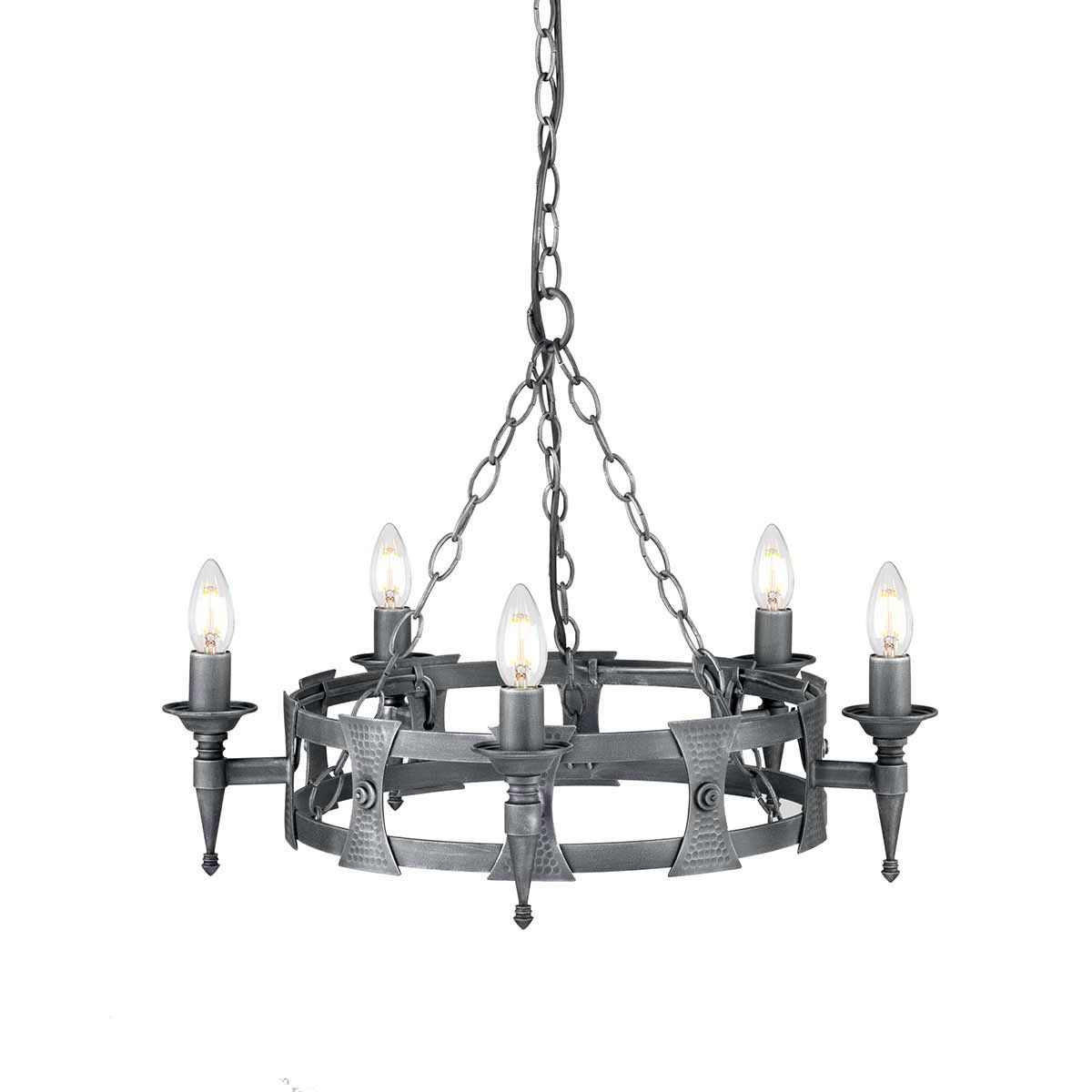 Saxon Kronleuchter mit 5 Lichtern, Schwarz/Silberpatina - Elsteadlighting - SAX5 - BLK - SIL