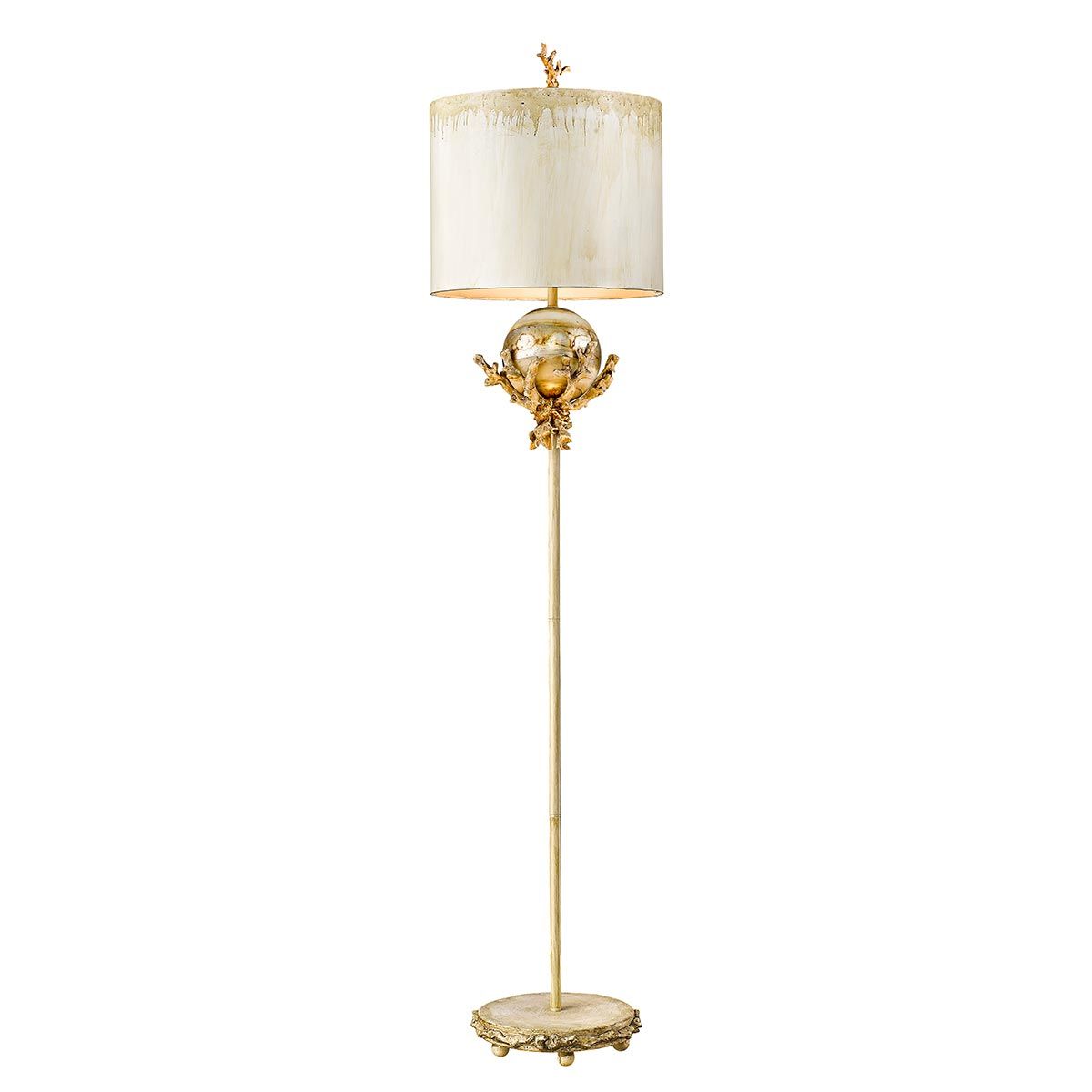 Stehlampe „Trellis“ mit 1 Licht, Kittpatina und Blattsilber mit cremefarbenem und kittfarbenem Schirm - Elsteadlighting - leuchtengrosshandel24