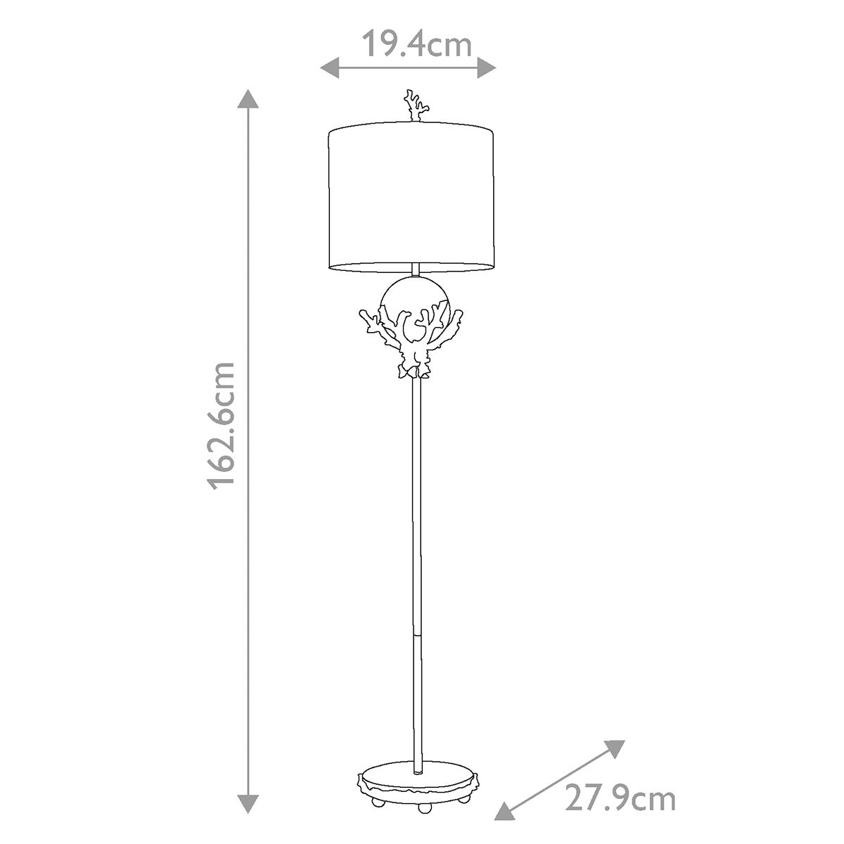 Stehlampe „Trellis“ mit 1 Licht, Kittpatina und Blattsilber mit cremefarbenem und kittfarbenem Schirm - Elsteadlighting - leuchtengrosshandel24