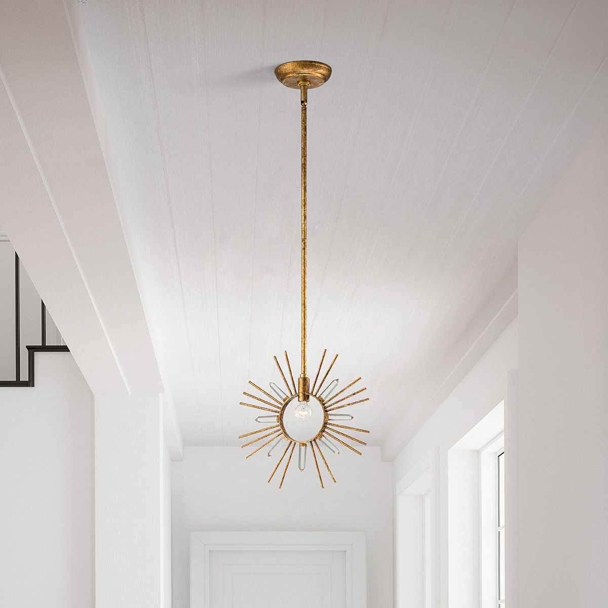 Sun King Pendelleuchte mit 1 Licht, Blattgold - Elsteadlighting - leuchtengrosshandel24