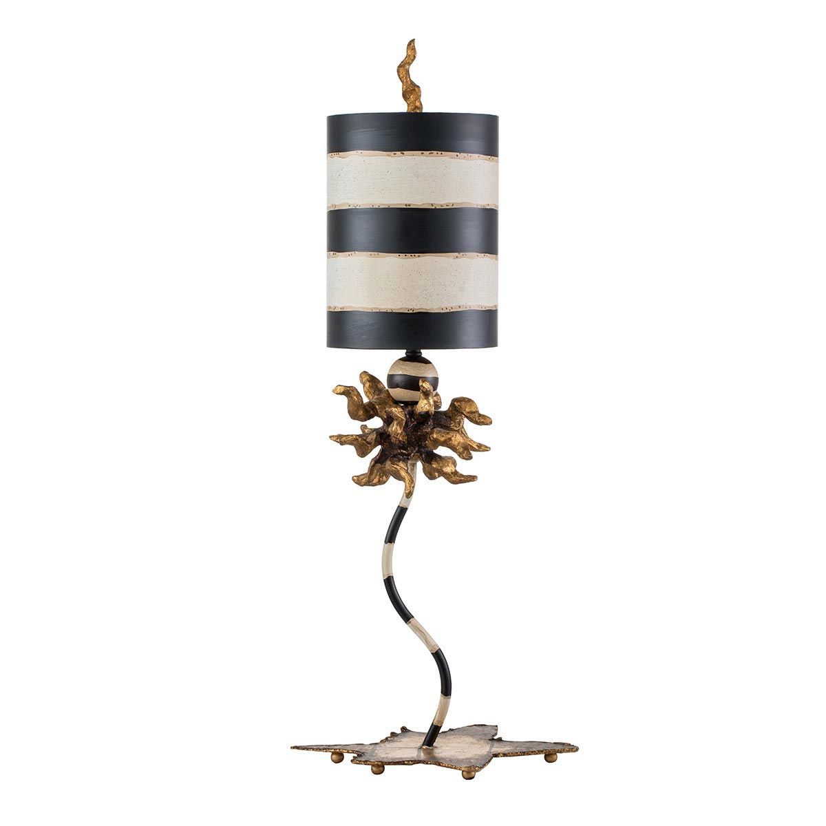 Tischlampe Dominique mit 1 Licht, Blattgold, Schwarz mit schwarz-cremefarbenem gestreiftem Schirm - Elsteadlighting - leuchtengrosshandel24
