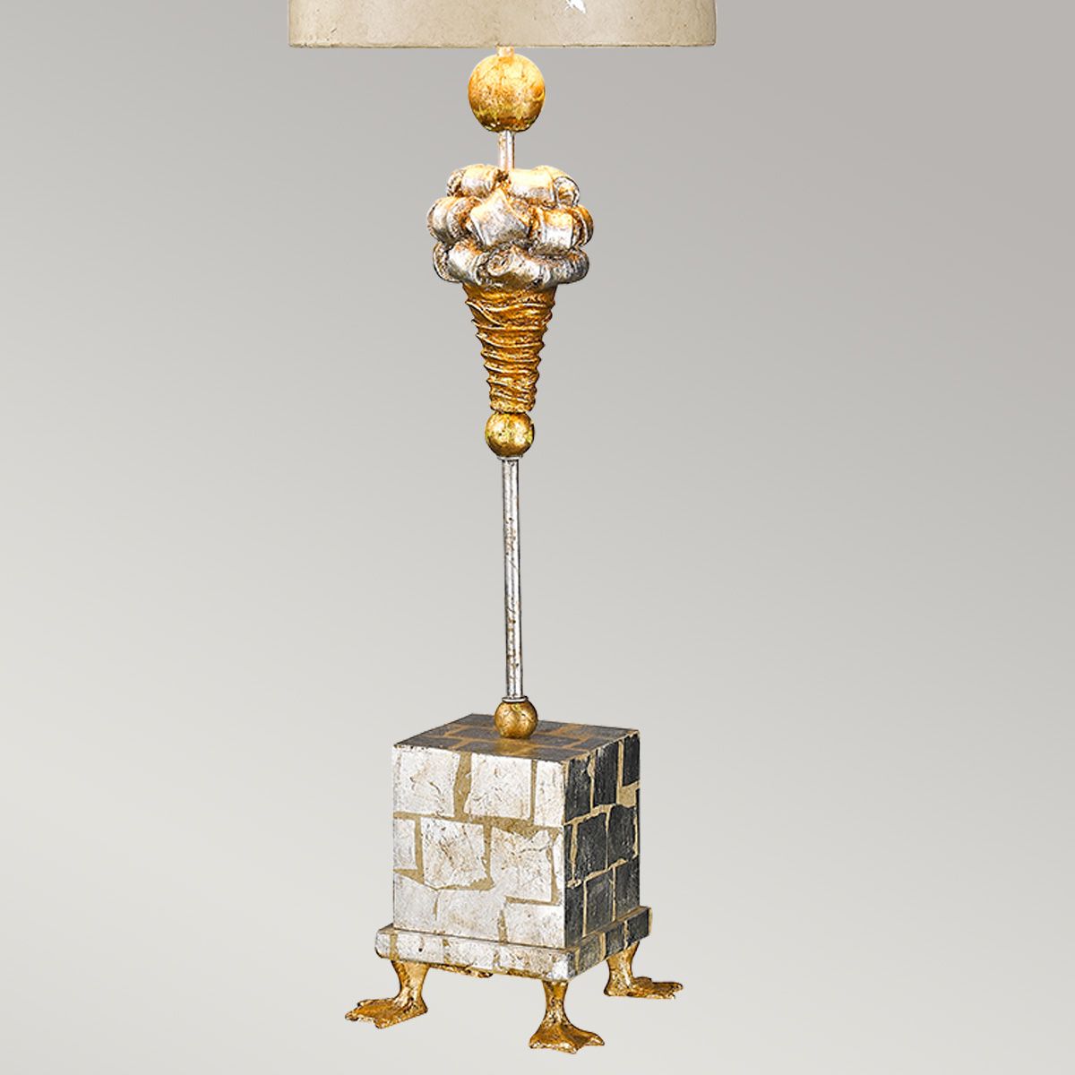 Tischlampe Pompadour X 1 - flammig, Creme und Blattsilber, mit bemaltem cremefarbenen Schirm mit Blattsilberkreuzen - Elsteadlighting - FB - POMPADOURX - TL