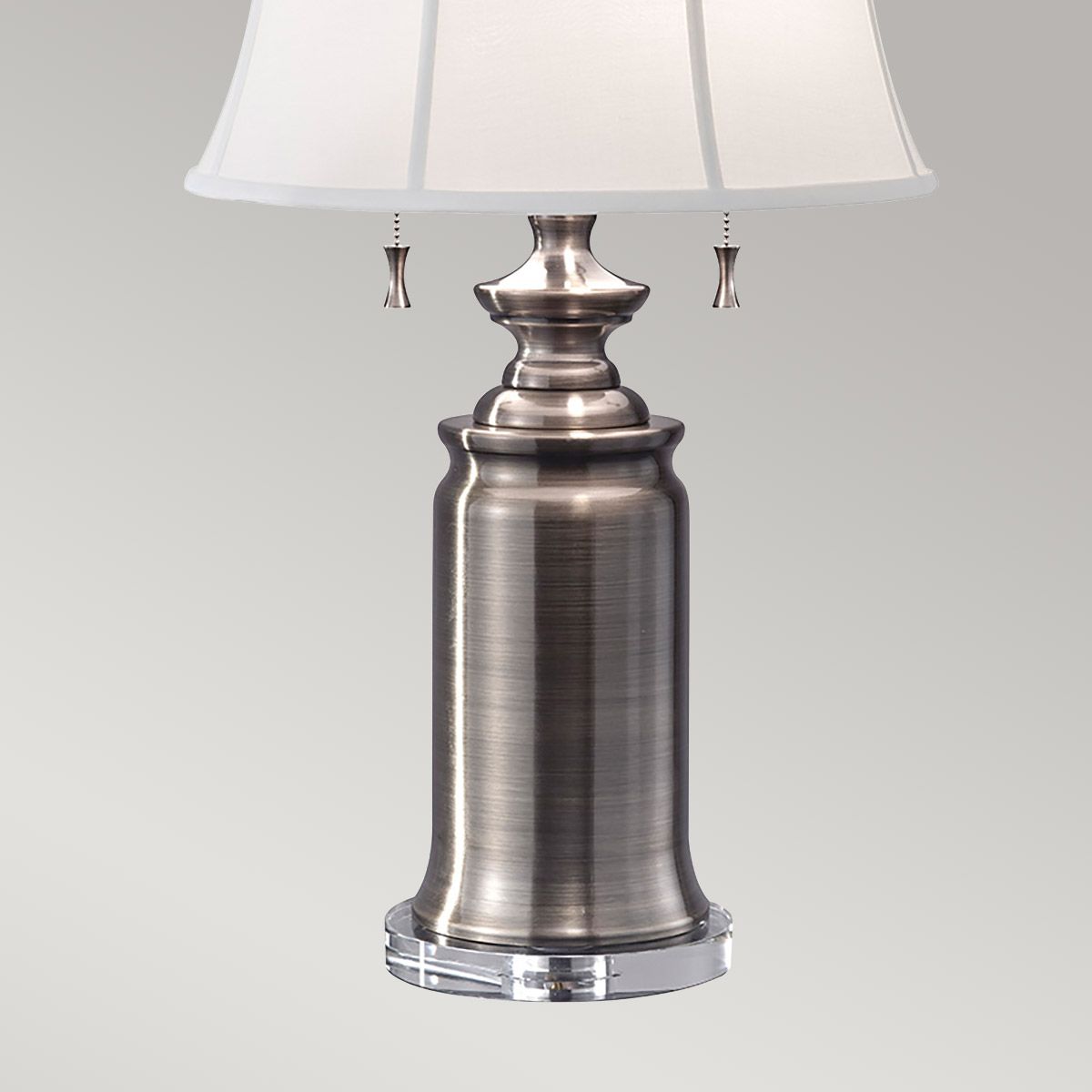 Tischlampe „Stateroom“ mit 2 Lichtern, Antik - Nickel, Schirm in echtem Weiß - Elsteadlighting - FE - STATEROOM - TL - AN