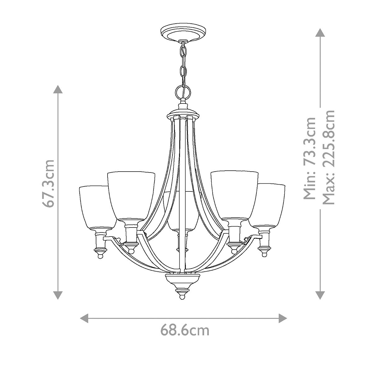 Truman Kronleuchter mit 5 Lichtern, Antik-Nickel - Elsteadlighting - leuchtengrosshandel24