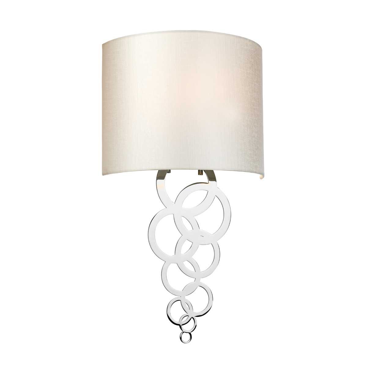 Wandleuchte Curtis, mittelgroß, 1 Licht, poliertes Chrom, Lampenschirm aus elfenbeinfarbener Kunstseide - Elsteadlighting - leuchtengrosshandel24