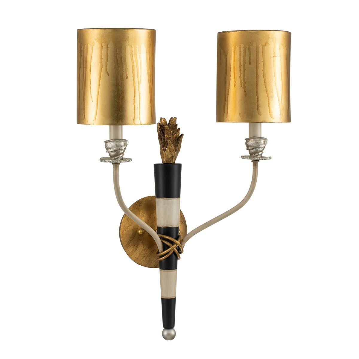 Wandleuchte Flambeau mit 2 Lichtern, Gold und Schwarz mit Pergamentschirmen - Elsteadlighting - leuchtengrosshandel24