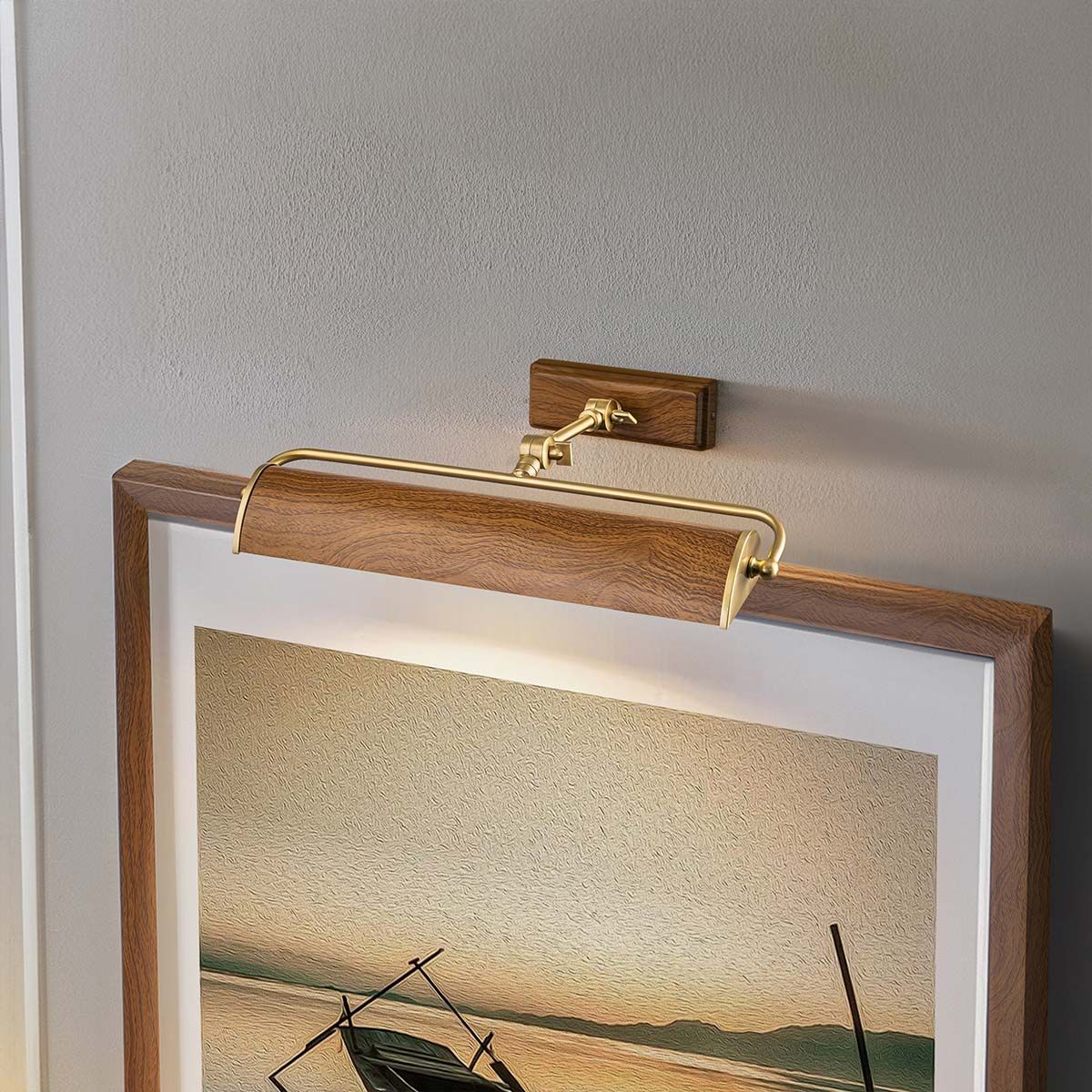 Winchfield 2lt mittelgroße Bilderleuchte – gealtertes Messing und Eicheneffekt - Elsteadlighting - WINCHFIELD - PLM - AB - OAK