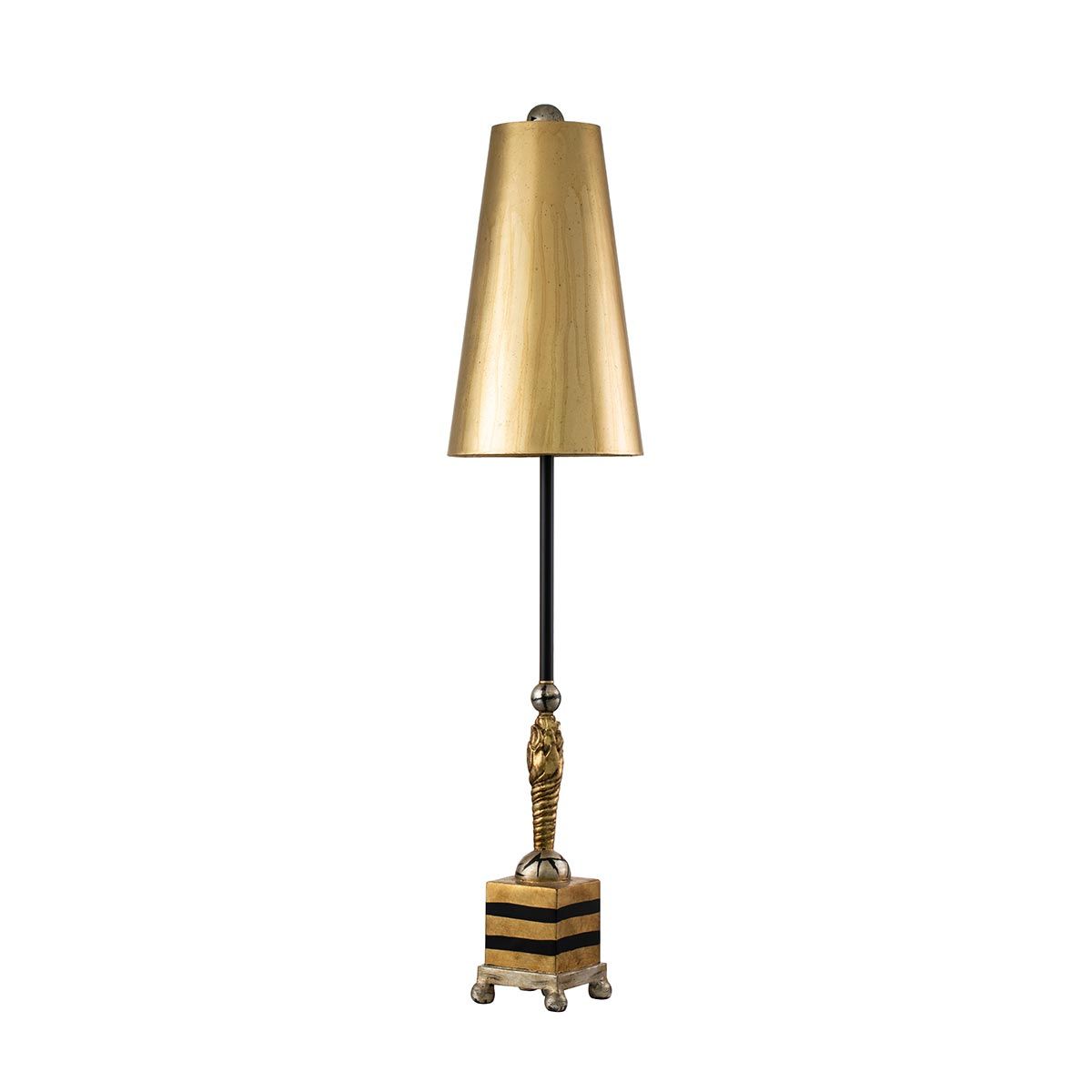 Noma Luxe Tischlampe mit 1 Licht, Blattgold, Schwarz und Silber, Schirm aus glasiertem Blattgold