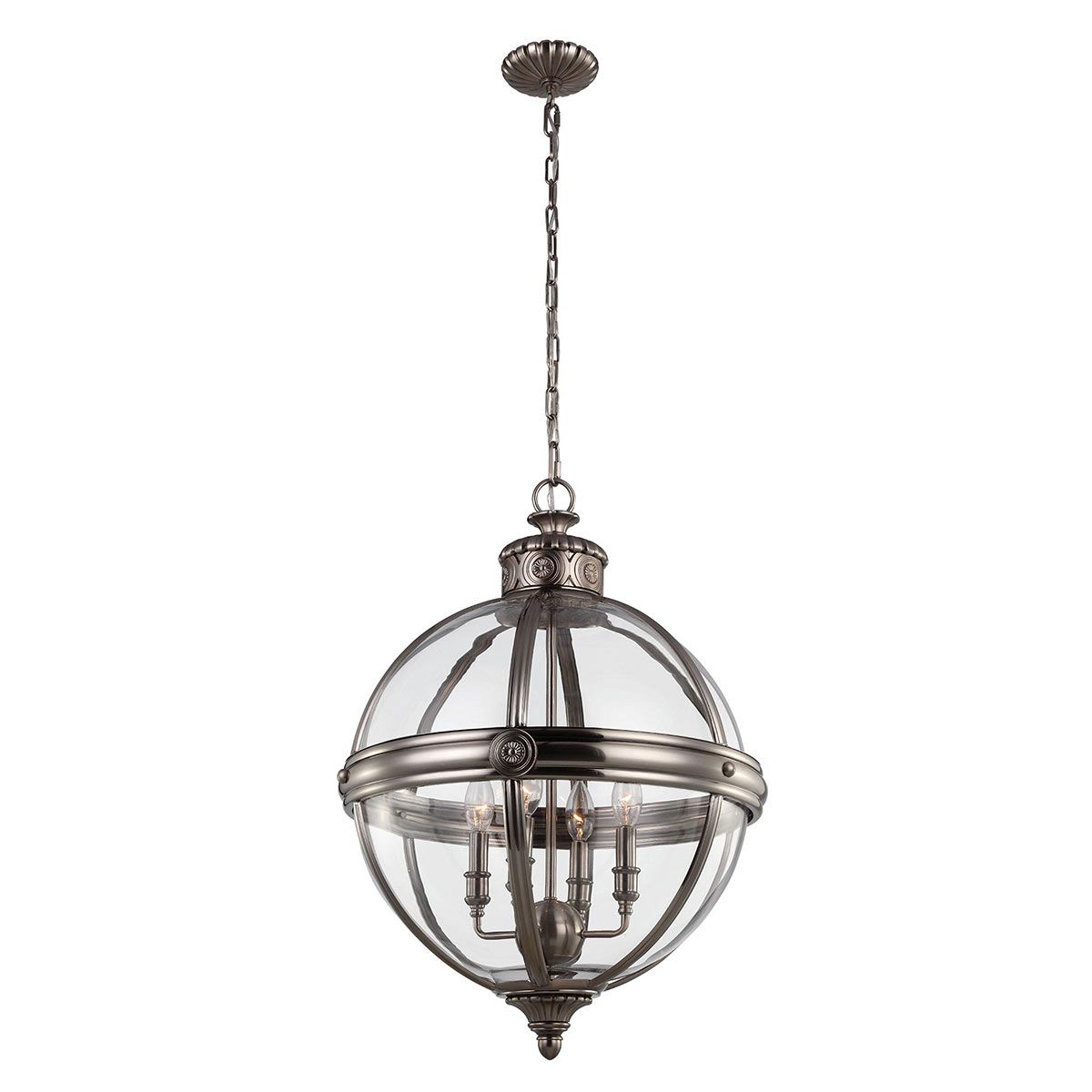 Pendelleuchter Adams mit 4 Lichtern, Antik-Nickel