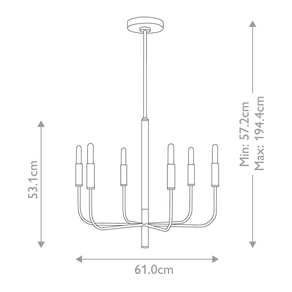 Kronleuchter Brianna, 6 l, poliertes Nickel