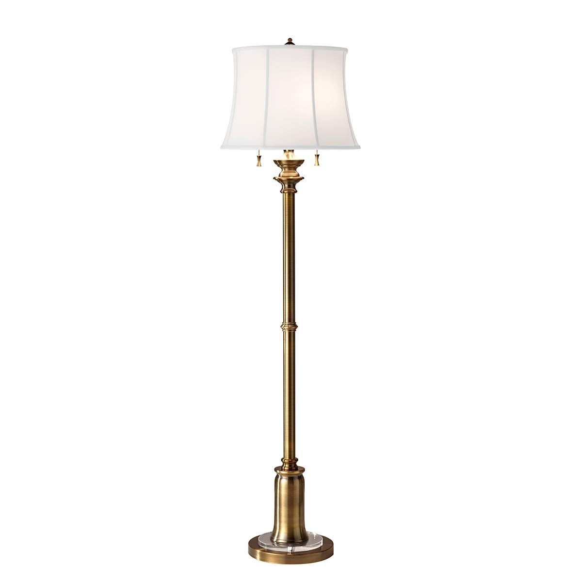 Stateroom 2-flammige Stehlampe - Bali Messing mit weißem Schirm