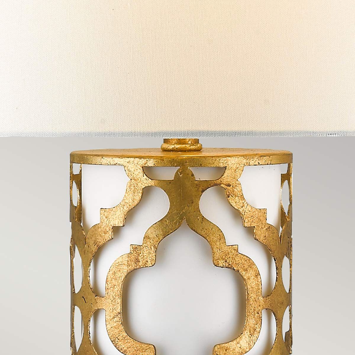 Tischlampe Arabella mit 1 Licht, Antik-Gold, Schirm in Elfenbein mit weißem Schirm