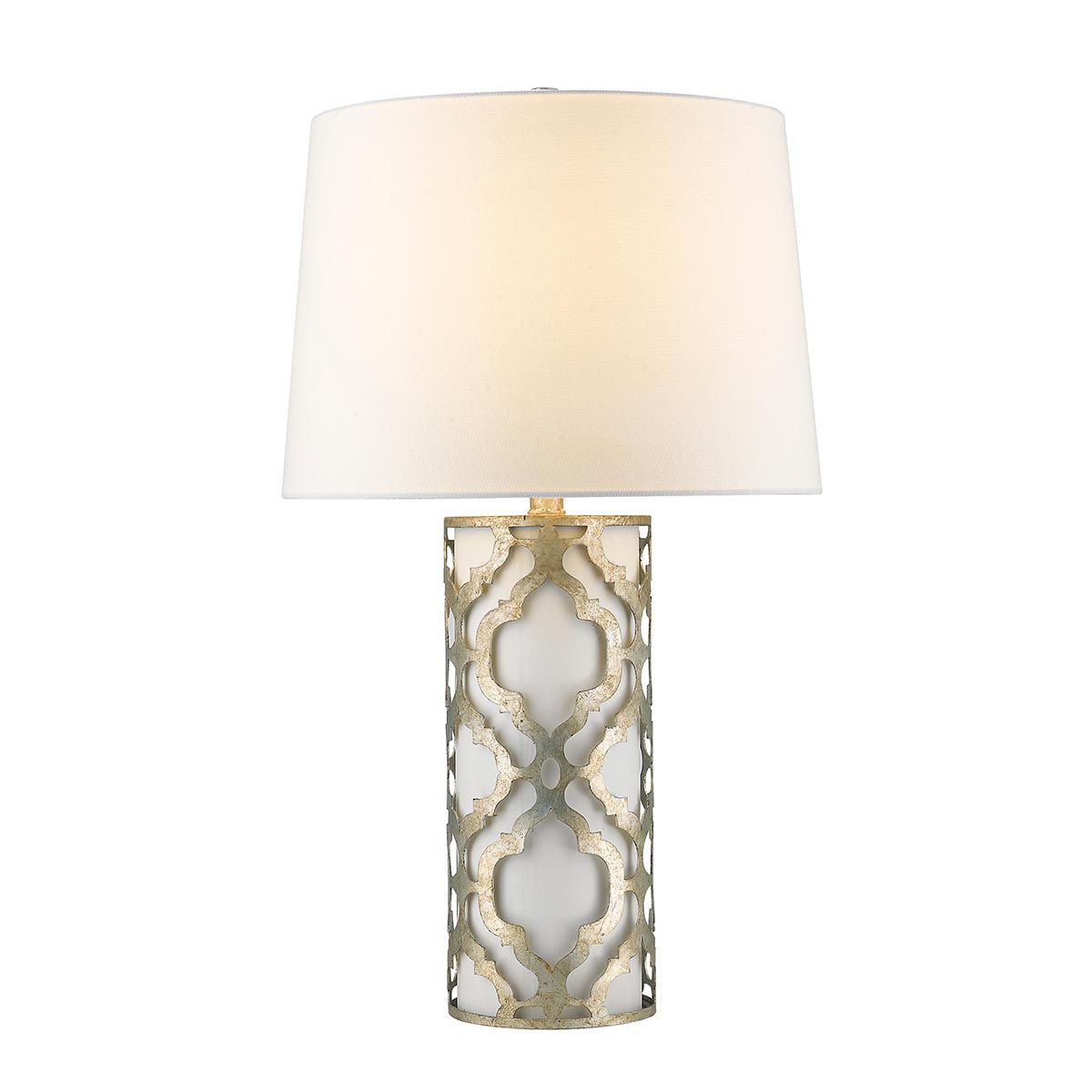 Tischlampe Arabella mit 1 Flamme, Antik-Silber mit weißem Schirm
