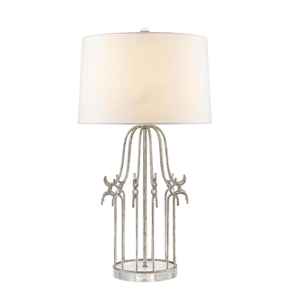 Tischlampe Stella mit 1 Flamme, Antik-Silber mit cremefarbenem Schirm