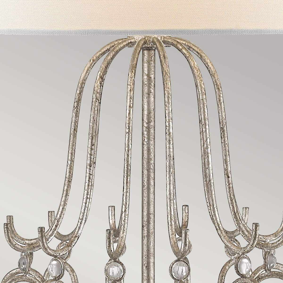 Tischlampe Stella mit 1 Flamme, Antik-Silber mit cremefarbenem Schirm