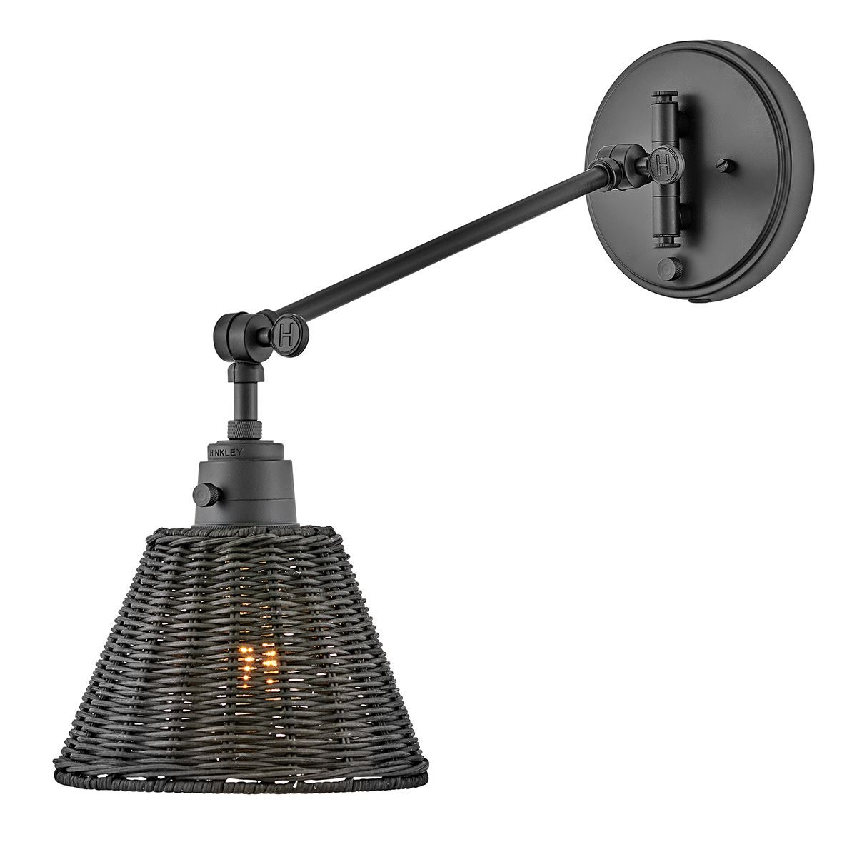 Hinkley Arti 1 lt Wandlampe - Schwarz, Schwarzer Rattan-Schirm - Elsteadlighting - leuchtengrosshandel24