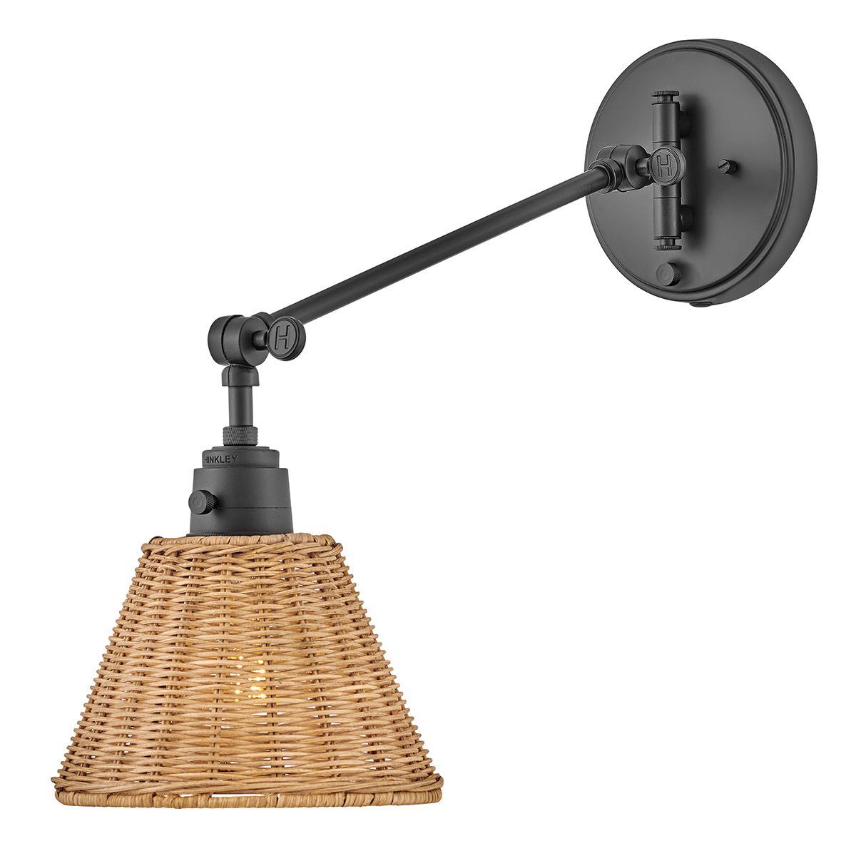 Hinkley Arti 1 lt Wandlampe - Schwarz, natürlicher Rattan-Schirm - Elsteadlighting - leuchtengrosshandel24