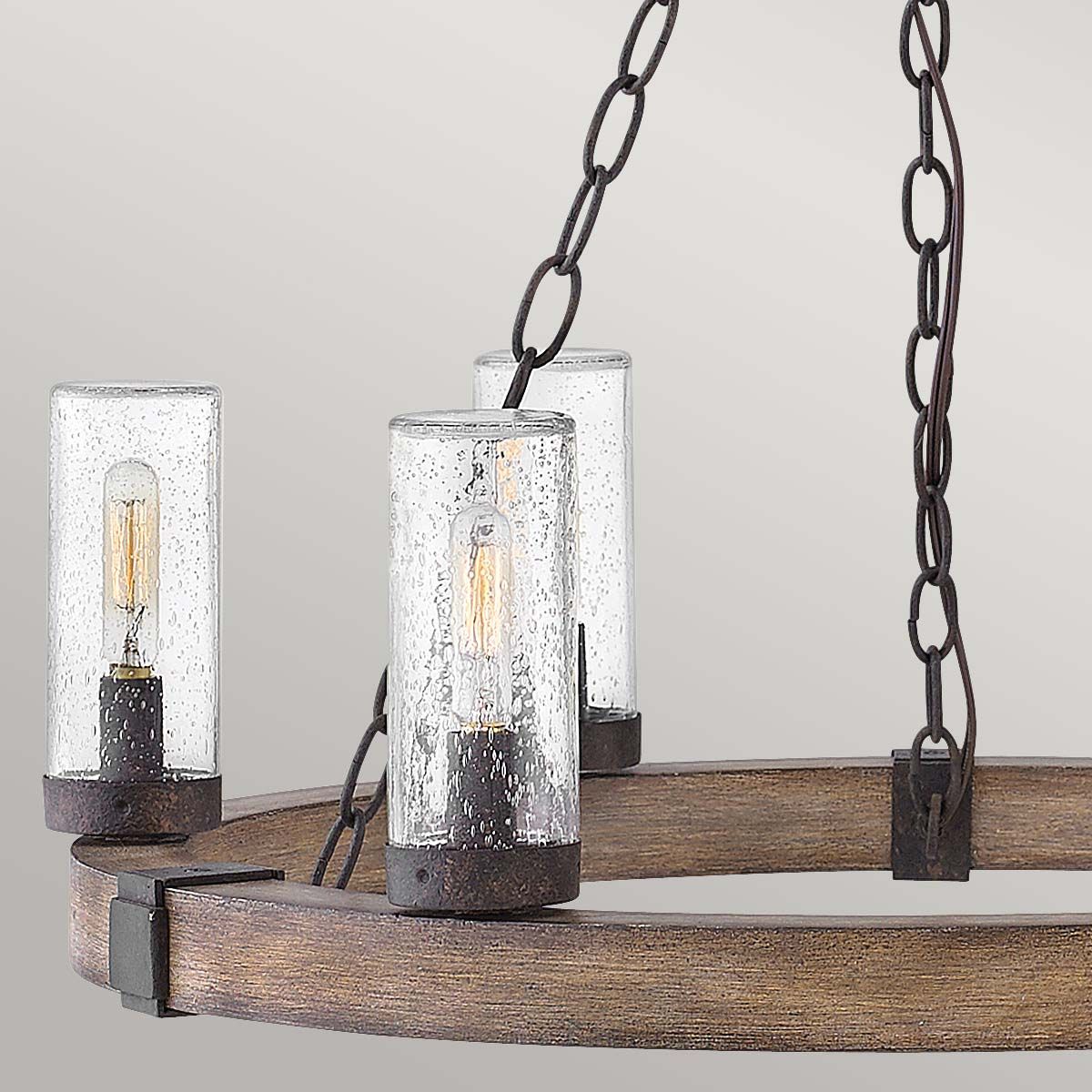 Hinkley Sawyer 6 l Außenleuchter - Sequoia-Holzoptik mit Rost-Eisen-Akzenten und klarem Saatglas - Elsteadlighting - leuchtengrosshandel24