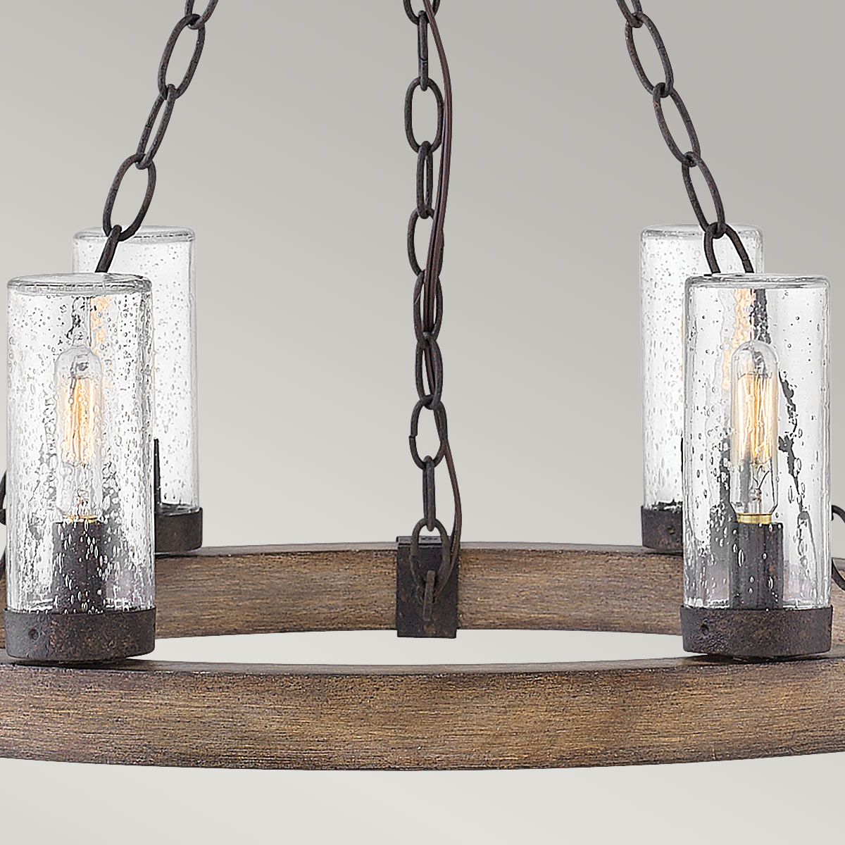 Hinkley Sawyer 6 l Außenleuchter - Sequoia-Holzoptik mit Rost-Eisen-Akzenten und klarem Saatglas - Elsteadlighting - leuchtengrosshandel24