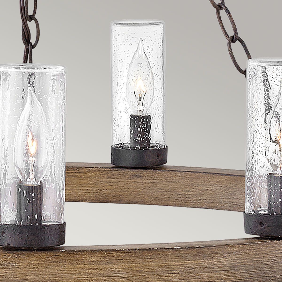 Hinkley Sawyer 9-Liter-Außenleuchter – Sequoia-Holzoptik mit Rost-Eisen-Akzenten und klarem Saatglas - Elsteadlighting - leuchtengrosshandel24