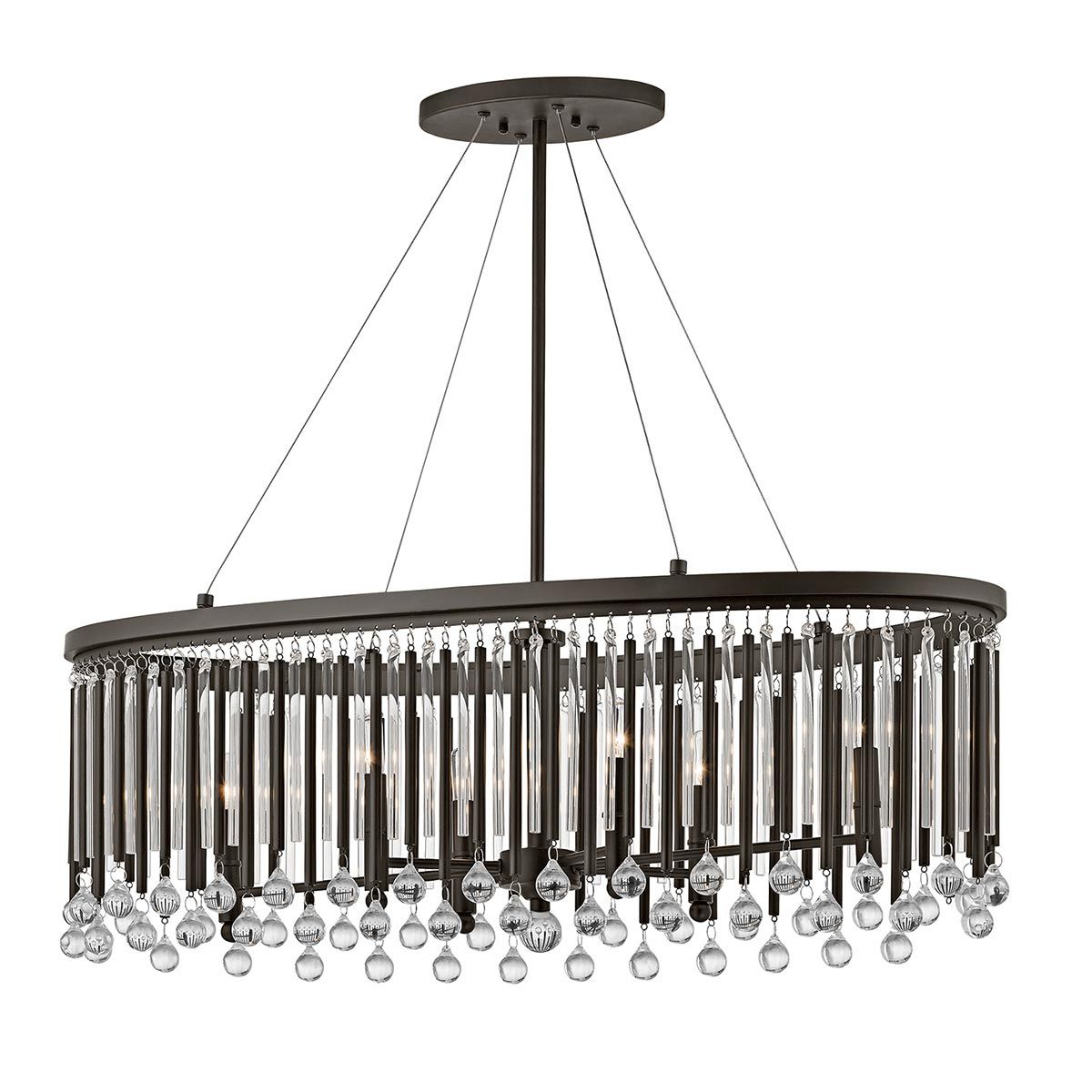Ovaler Kronleuchter/Pendelleuchte Piper, 6 Lichter, Espresso/Chrom