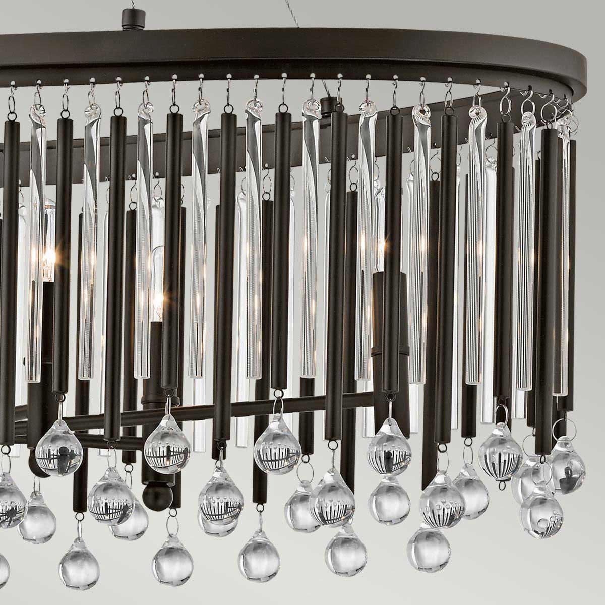 Ovaler Kronleuchter/Pendelleuchte Piper, 6 Lichter, Espresso/Chrom