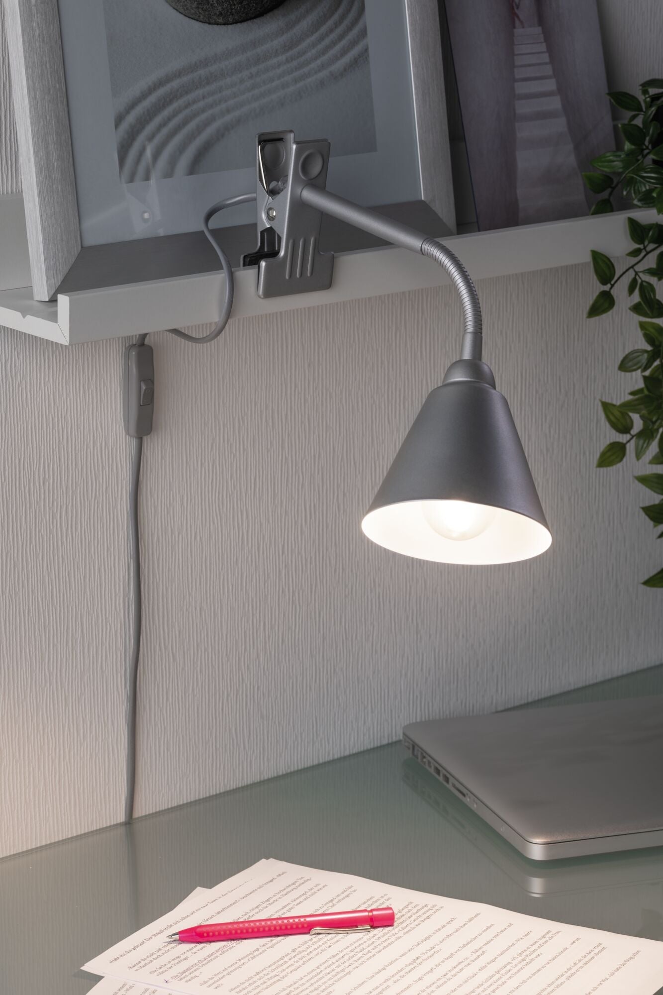 Klemmleuchte Vitis Flexarm Schnurschalter Grau 230V E14 - Paulmann - 95432