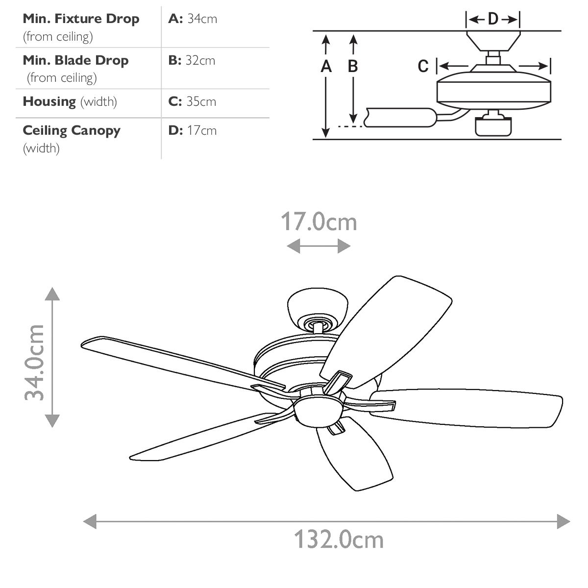 Monarch II - 52 Zoll / 132 cm Ventilator - Poliertes antikes Zinn