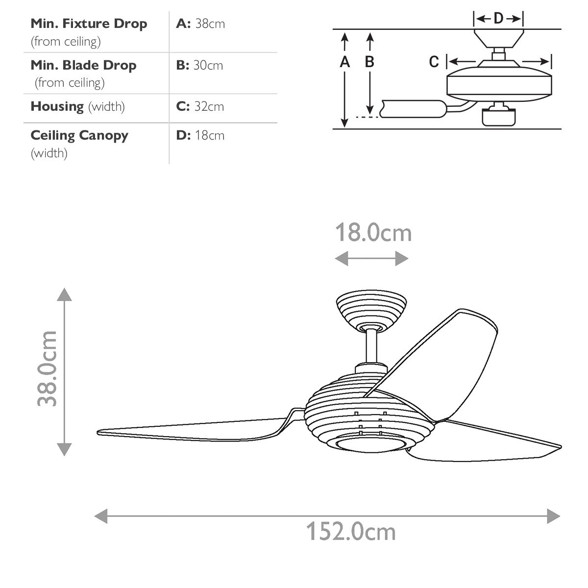 Voya - 60 Zoll / 152 cm Ventilator - Gebürsteter Edelstahl
